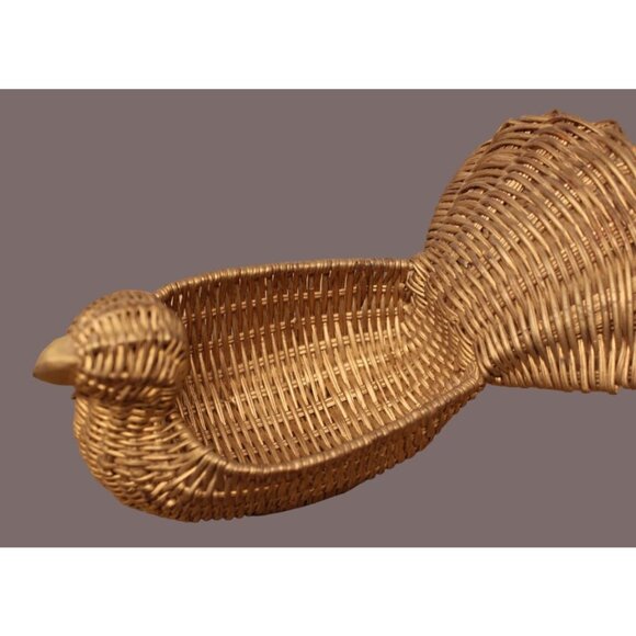 Vintage Avon Gold Colored Wicker Peacock Basket - Picture 2 of 5